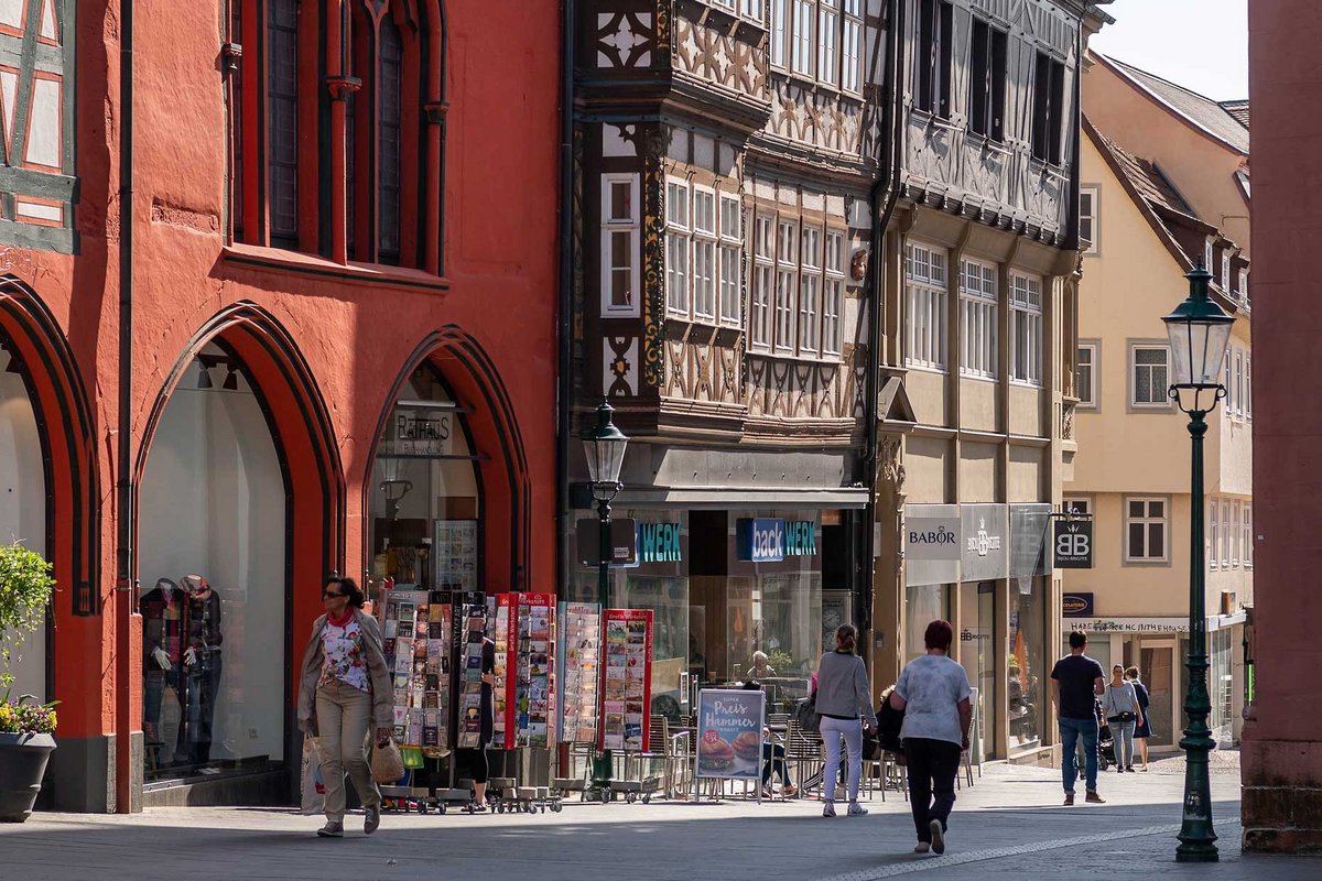 Innenstadt Fußgängerzone von Fulda mit Fachwerkhäusern