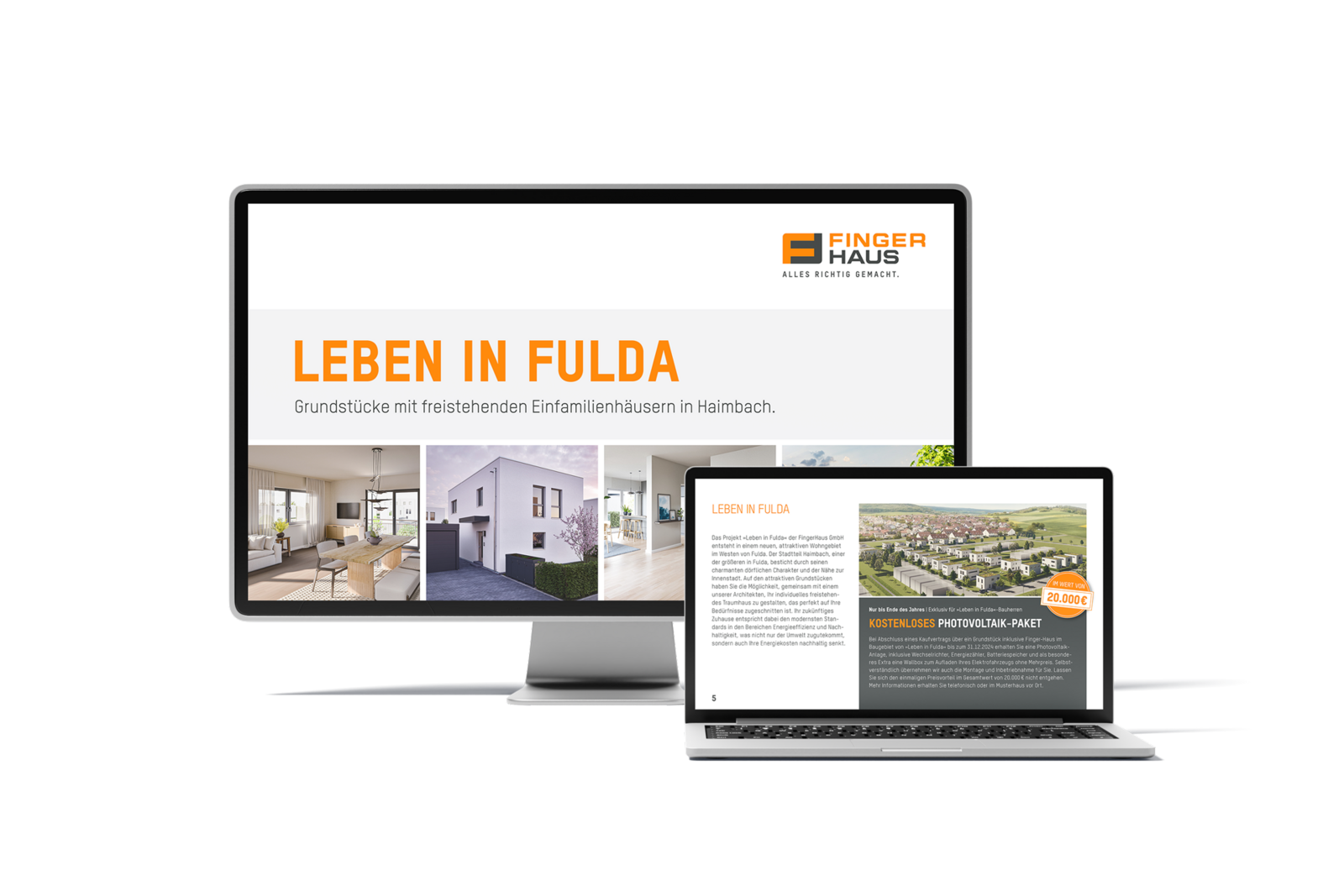 Bild MockUp Monitor und Laptop mit dem Exposé von Leben in Fulda